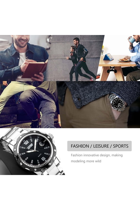 -Mens Stainless Steel Band Analog Quartz Watch Dress Wrist Unique Luxury Business Work Casual Waterproof Watches Classic Calendar Date Window