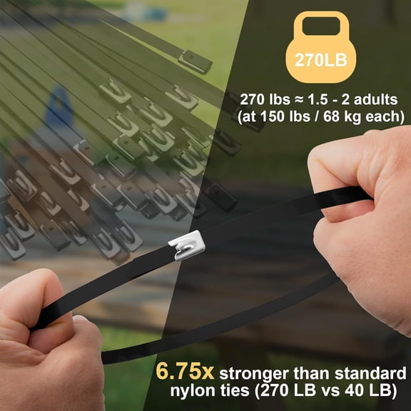 YNTVV-Metal Zip Ties Black 19.7in 95 PCS Stainless Steel Zip Ties Heavy Duty, 270LBS Tensile Strength, Wire Multifunctional Locking Exhaust Wrap Flexible Durable