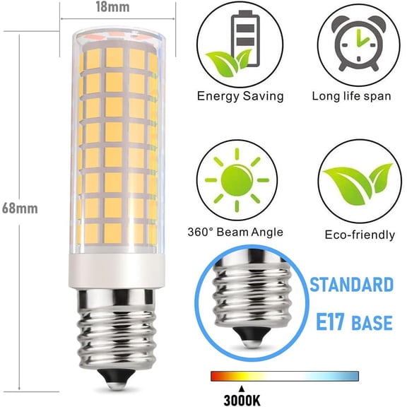 YNTVV-Microwave Oven Light E17 LED Bulb T7 Base 8W(80W Halogen Equivalent) Over Counter Microwave Ovens120V Replacement Oven Part for 8206232A 1890433 AP4512653 WB36X10003,4-Pack(Warm White 3000K)