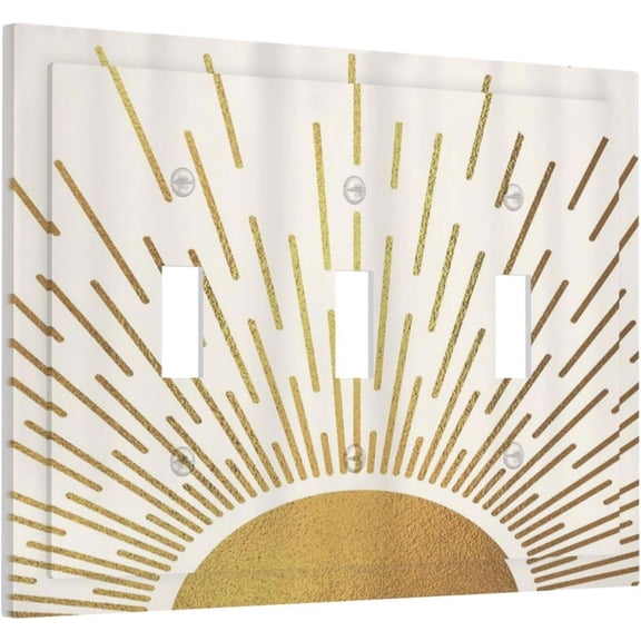 YNTVV-Mid Century Boho Abstract Sunrise Gold Sun 3 Gang Light Switch Covers Decorative Triple Toggle Wall Plate Electrical Faceplate Switchplate for Country Bathroom Bedroom Home Decor