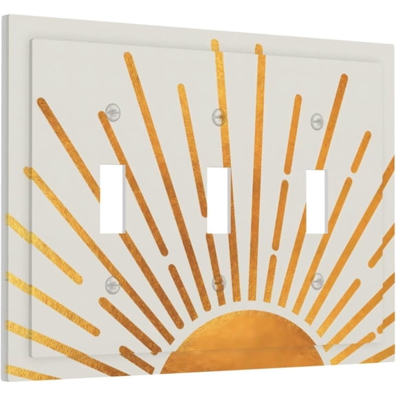 YNTVV-Mid Century Boho Gold Sun Sunrise Light Switch Cover Decorative 3 Gang Triple Toggle Wall Plate Switchplate Electrical Outlet Faceplate for Kitchen Bathroom Bedroom Decor 6.7" x 4.8"