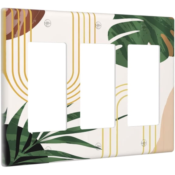 YNTVV-Mid Century Modern Abstract Boho 3 Gang Triple Rocker Light Switch Cover Bohemian Decorative Wall Plate Receptacle Faceplates for Living Room Bedroom Bathroom House