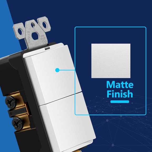 YNTVV-Minimalist Design Matte Finish Lighted Double Switch with Screwless Wall Plate, Combination Frameless Decorator Switch with Locator Light Ground Terminal, Single Pole, 15A 120V, UL Listed, Whit