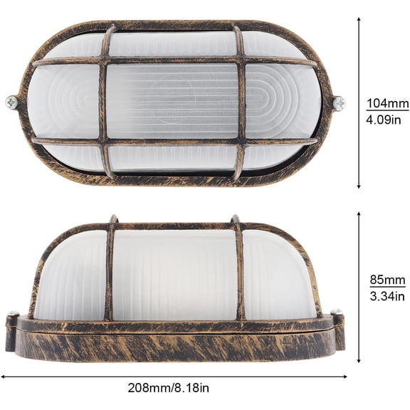 YNTVV-Nautical Bulkhead Light Fixture, Antique Copper Outdoor wall Light Fixture for Wall or Ceiling, Wet Location for Sauna Room, (Grid Oval, with Frosted Glass Lens, E27 Base)