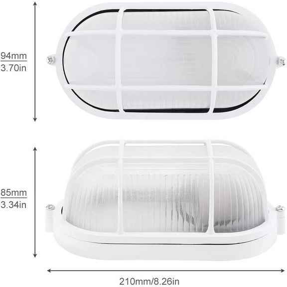 YNTVV-Nautical Bulkhead Light Fixture, White Outdoor Wall Light Fixture for Wall or Ceiling, Wet Location for Sauna Room, (Grid Oval, with Frosted Glass Lens, E26 Base)