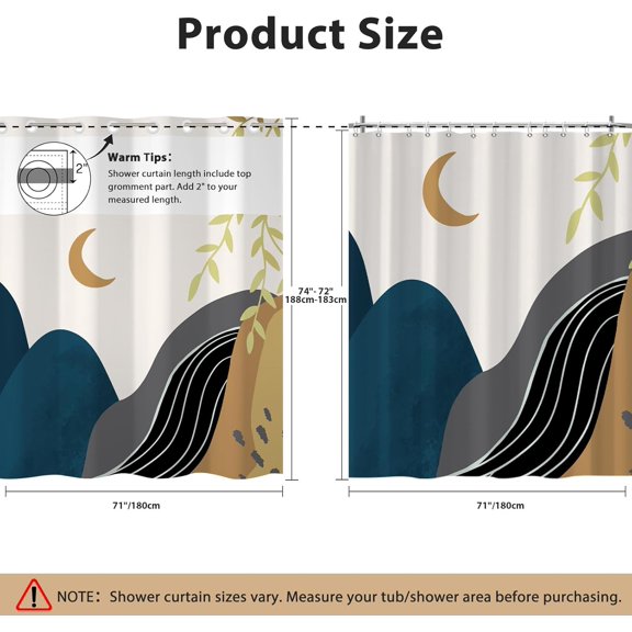 YNTVV-No Hook Shower Curtain Mid Century Boho with Snap in Liner, Hotel Grade Abstract Modern Shower Curtains Set for Bathroom, Spa Like Bath Curtain, Blue, 71" W x 74" L