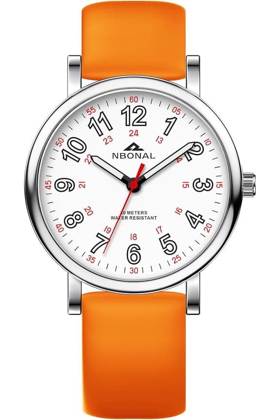 -Nurse Watch for Medical Doctor Professionals Student Easy Read Dial with Luminous 24 Hours Red Second Soft Silicone Band 30M Waterproof