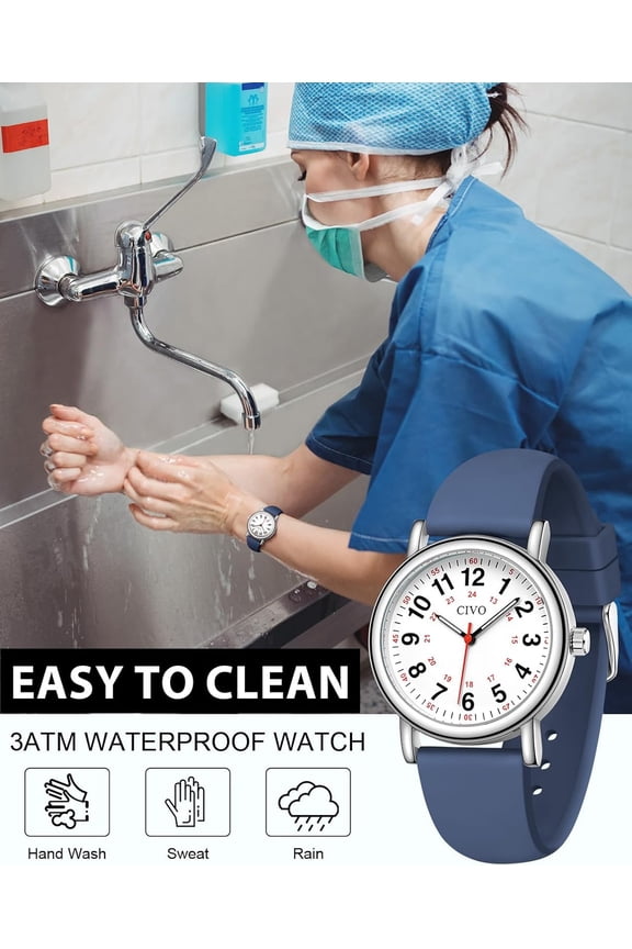 -Nurse Watches for Women Men: Waterproof Wristwatch with Easy Read Dial - Analog Watch with 12/24 Hour & Second Hand Gifts for Ladies Doctors Students