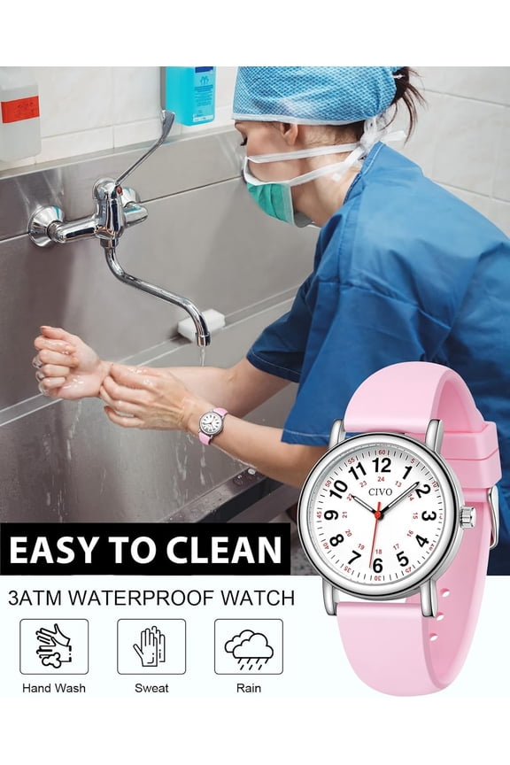 -Nurse Watches for Women Men: Waterproof Wristwatch with Easy Read Dial - Analog Watch with 12/24 Hour & Second Hand Gifts for Ladies Doctors Students