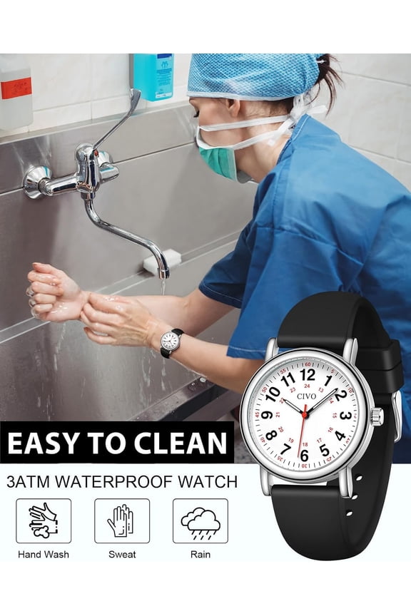 -Nurse Watches for Women Men: Waterproof Wristwatch with Easy Read Dial - Analog Watch with 12/24 Hour & Second Hand Gifts for Ladies Doctors Students