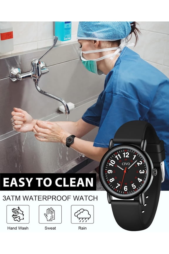 -Nurse Watches for Women Men: Waterproof Wristwatch with Easy Read Dial - Analog Watch with 12/24 Hour & Second Hand Gifts for Ladies Doctors Students