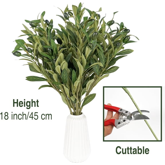YNTVV-Olive Stems 6 Pcs 18 inch Artificial Olives Green Leaves Picks, Spring Branches Decor for Vase, Greenery Vase Filler Home Decoration Indoor