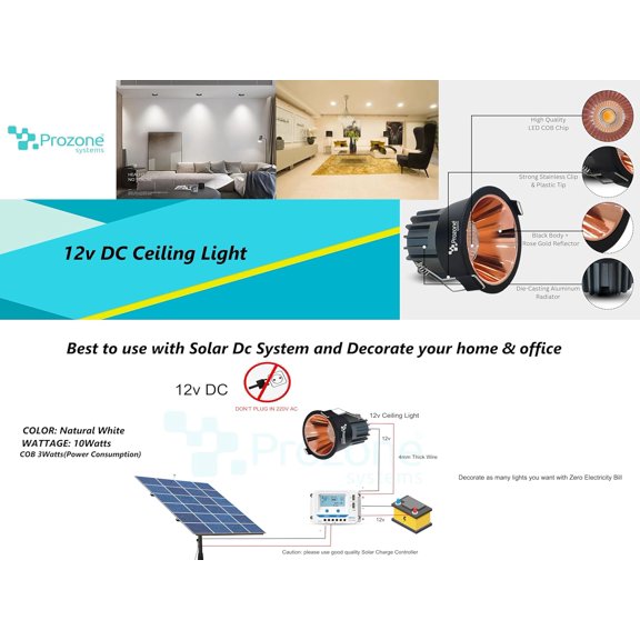 YNTVV-PROZONE 12V Dc 2.9Inch LED Dimmable Downlight, 3W COB Recessed Ceiling Light, Natural White 4000K, 25W Halogen Bulbs Equivalent,RV Interior,Motorhome,Yacht | Black (4Pack)