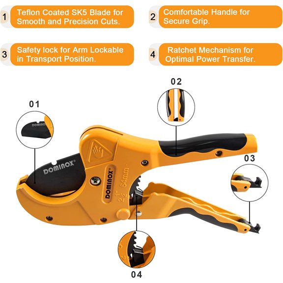 YNTVV-PVC Pipe Cutter, Cuts up to 2-1/2" PEX, PVC, PPR, Plastic Hoses& Plumbing Pipes,Ratchet PVC Cutter Tool with SK5 Blade and Aluminum Alloy Body