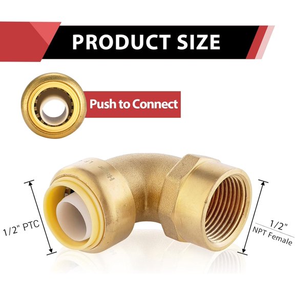 YNTVV-(Pack of 2) Push-fit 1/2" x1/2" FNPT Female Threaded Elbow Fittings Push to Connect Pex, CPVC, 1/2 Inch with a Disconnect Clip,(PF123-2PCS)