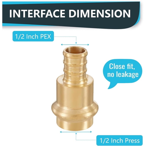 YNTVV-(Pack of 5) 1/2"Copper Press x 1/2"Pex Crimp Coupling Adapter, Brass Construction Fittings for Copper and Pex Pipe Connection(PEX1807344-5Pack)