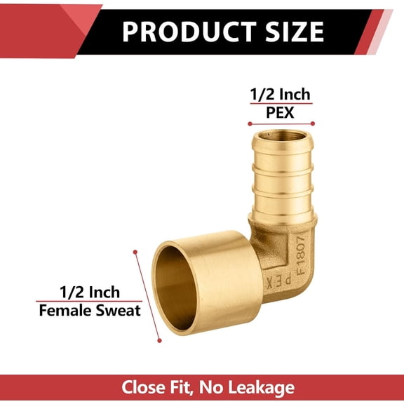 YNTVV-(Pack of 5) Pex Crimp Fittings 1/2" x 1/2" Female Sweat 90 Degree Elbow Copper Adapter(Over Copper Tube),(PEX1807146)
