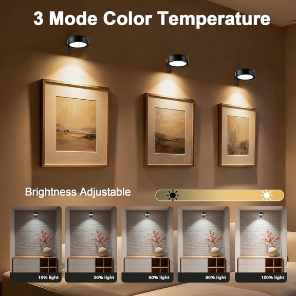 YNTVV-Picture Lights for Wall, Battery Powered Magnetic Lights with 3 Lighting Color Dimmable Timer Art,Poster,Gallery,Painting Display,Photos,Frame,Wall Light, Black (3 Pack)