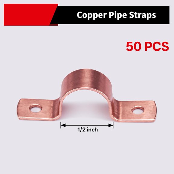 YNTVV-Plumbing Copper Pipe Straps, 50-Pcs 1/2 inch 2-Hole Pipe Clamp Mount Support