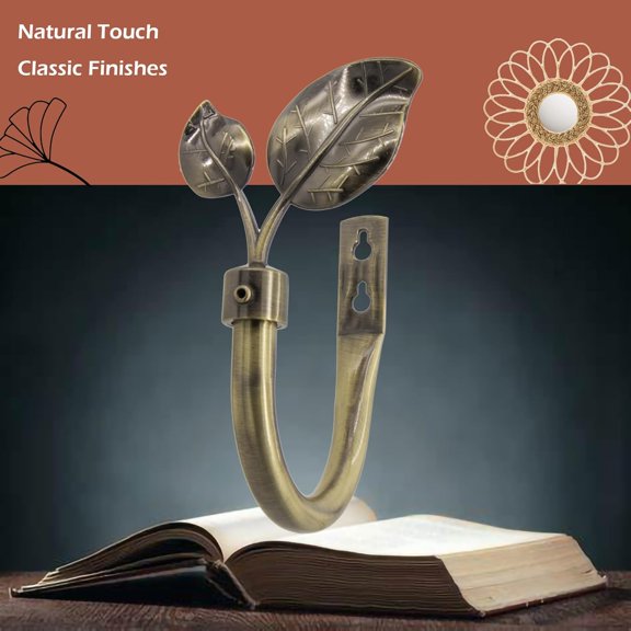 YNTVV-Premium Metal Leaf Curtain Holdbacks (2 Pack), Antique Brass Finish, Heavy Duty Hooks Tiebacks for Drapes, Sheers, Swags