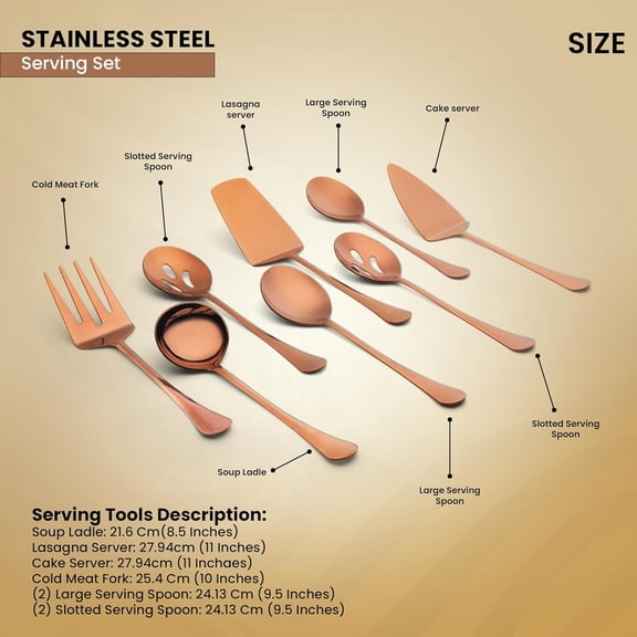 YNTVV- Premium Set of 8 Stainless Steel Hostess Serving Utensil Tool Set for Weddings | Buffer | Party | Kitchen | Restaurants (Rose Gold Plated)