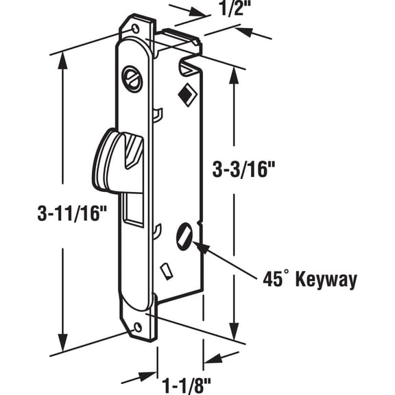 YNTVV-Prime-Line E 2199 Stainless Steel Mortise Lock - Adjustable, Spring-Loaded Hook Latch for Sliding Patio Doors Made of Wood, Aluminum & Vinyl, 3-11/16, 45 Degree Keyway, Round Face (Single Pack