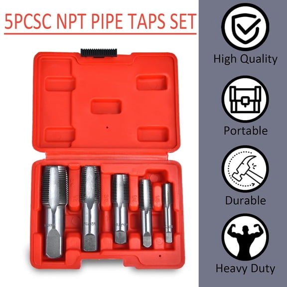 YNTVV-Professional 5 Piece NPT Pipe Tap Set, Carbon Steel NPT Thread Forming Taps and Drill Bits Series Set Tool, Sizes Includes 1/8", 1/4", 3/8", 1/2", 3/4" in Storage Case