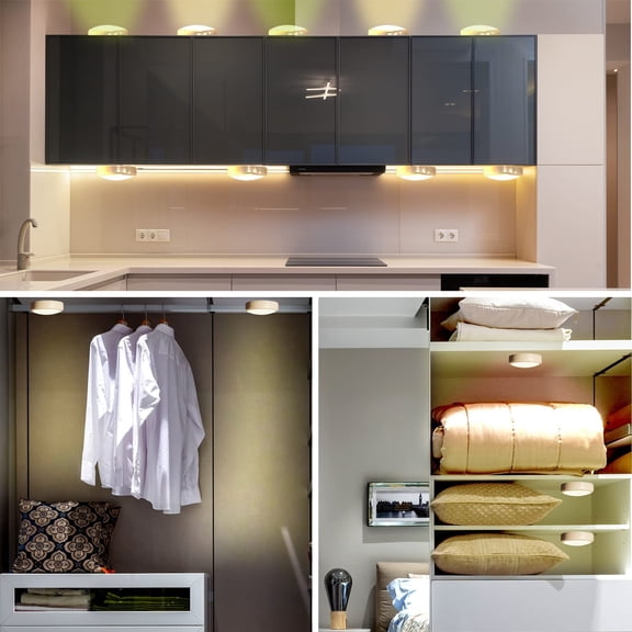 YNTVV-Puck Lights with Remote Control, Battery Operated LED Push Light Wireless, 13 Color RGB - for Closet, Bedroom Wall, Under Cabinet, Battery Powered Puck Lights. Convenient 3M Stick On, 6 Pack