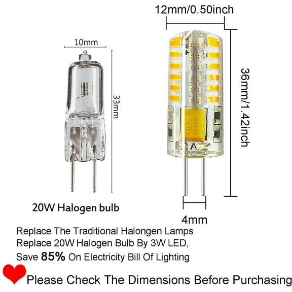 YNTVV-RAYHOO 10pcs G4 LED Bulbs JC Bi-Pin Base Light Bulbs 3W AC/DC 12V 20W-30W T3 Halogen Bulb Replacement Landscape Bulbs(Warm White 3000K)