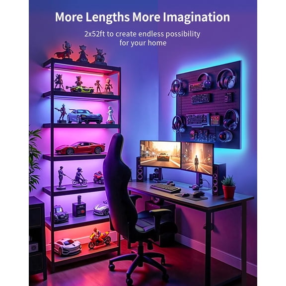 YNTVV-RGB+IC LED Strip Lights, Smart LED Light for Bedroom, Color Changing LED Strips with 44 Scene Modes, Segmented Control, for Bedroom Home TV Wall Dcor, Party, Festival, Gathering