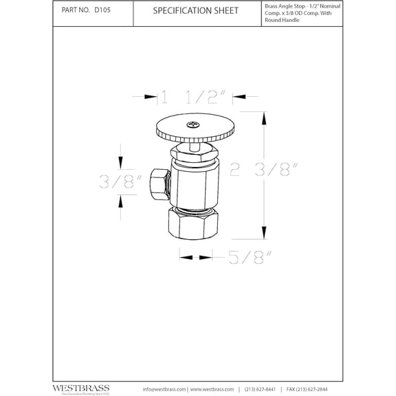 YNTVV-Round Handle Angle Stop Shut Off Valve, 1/2" Copper Pipe Inlet with 3/8" Compression Outlet, Polished Chrome, D105-26