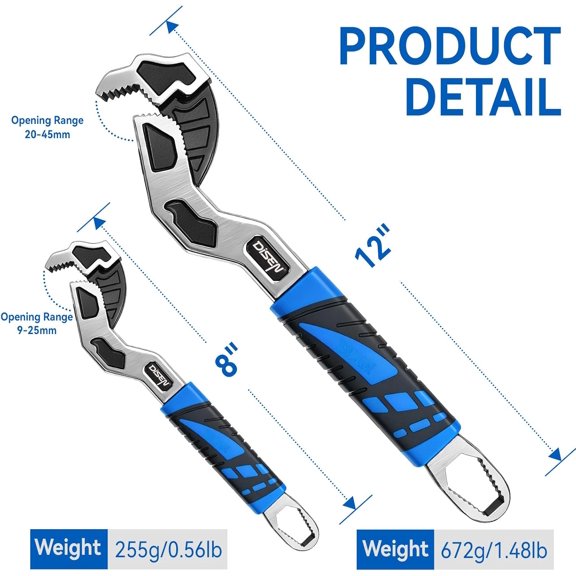 YNTVV-Self Adjusting Pipe Wrench, 8 and 12 Multifunctional Self Locking Wrench Set, Self Adjustable Wrench Plumbing Tools for Pipe Fittings and Nuts, Chromium Vanadium Steel