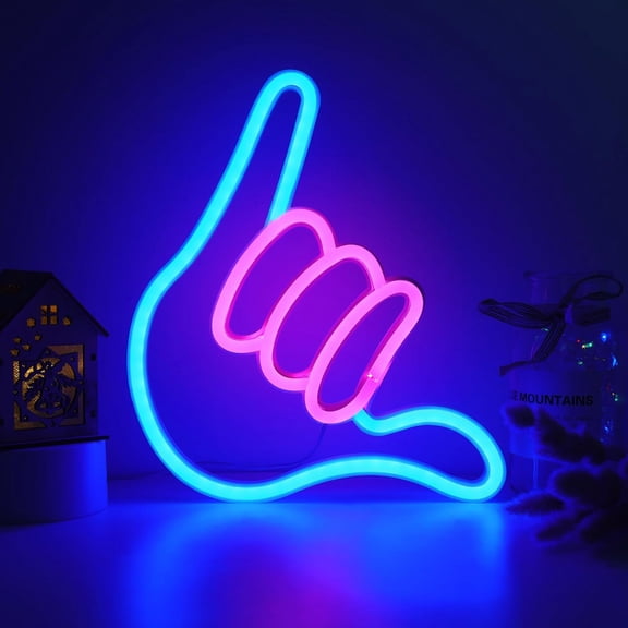 YNTVV-Shaka Hand Neon Signs, Hang Loose LED Neon Light for Wall Decor, USB/Battery Powered Night Lamps Light Up Signs for Man Cave Bedroom Party Bar(Pink Blue)