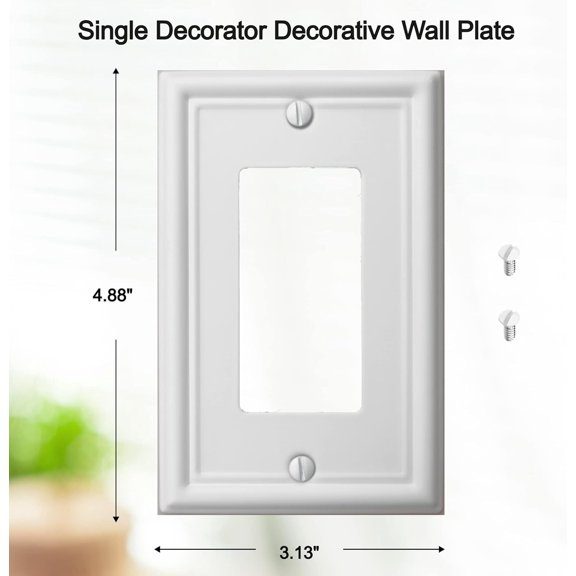 YNTVV-Single Decorator Light Switch Cover Luca Metal Wall Plate, 4-Pack White 1 Gang Single Rocker, for Receptacle Dimmer Switch GFCI Outlet, Switch Cover Decorative Wallplate, Durable