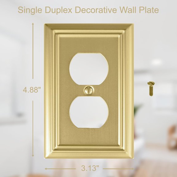 YNTVV-Single Duplex Outlet Light Switch Cover Adler Metal Wall Plate, 4-Pack Brushed Brass 1 Gang, for Receptacle Light Switch, Switch Cover Decorative Wallplate, Durable