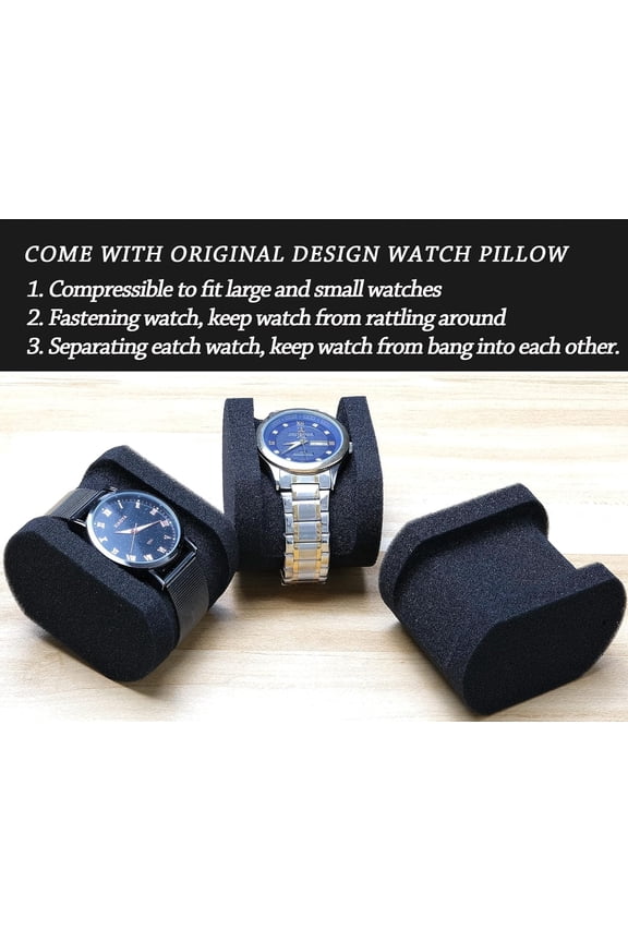 -Single Hard Watch travel case, Men's wristwatch smartwatch sports watch Roll Display Organizer box with custom flexible pillow fit up to 55mm face watch