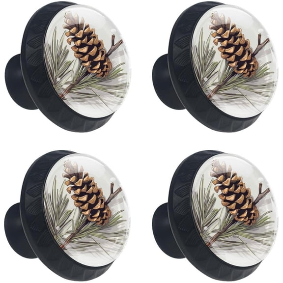 YNTVV-Single Pine Cone Glass 30mm Cabinet Knobs,4 Pack Drawer Door Pulls Handles for Kitchen Bathroom Home Cupboard Dresser Furniture Living Room Wardrobe Hardware