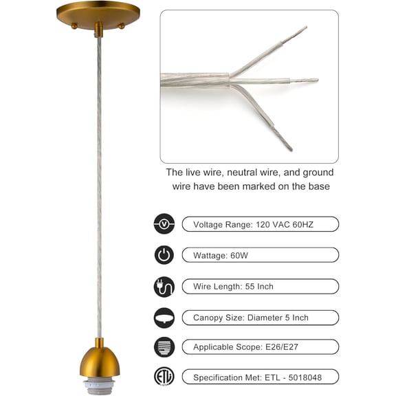 YNTVV-Small Pendant Light Kit - Gold, Single Island Lights for Kitchen, DIY Make Modern & Farmhouse Pendant Lights, Hanging Light Fixtures Ceiling Mount, Adjustable Height Shade and Bulb Not Include