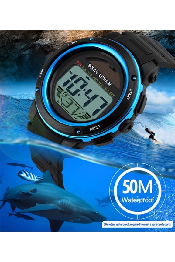 -Solar Watch Neutral LED Digital Watch Military Waterproof Sports Watch Black