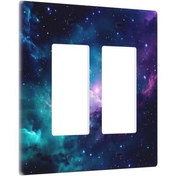 YNTVV-Space Galaxy 2 Gang Double Rocker Light Switch Cover Blue Night Starry Sky Stars Universe Decorative Faceplate Vintage Lightswitch Wall Plate for Kitchen Bedroom Bathroom