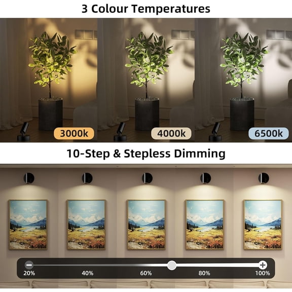YNTVV-Spotlights Indoor with Remote & Touch Dimmable 3CCT, 5500mAh Battery Picture Lights Uplights Indoor with Timer, Mini Uplighting for Painting Tree Wall Gallery Hallway Lights(2 Pack)