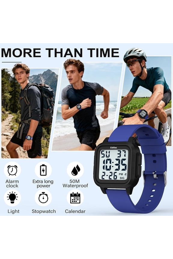 -Square Sport Watch Digital for Women's Men's (Big Numbers Large Face 5ATM Waterproof Alarm Stopwatch Date Week Military Back Light) Watch for Teenagers