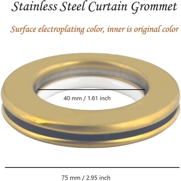 YNTVV-Stainless Steel Curtain Grommets Large Eyelet Rings Round Metal Rings Metal Curtain Eyelet Inner Diameter 1-9/16 inch Roman Ring Strong Grommet Curtains Set of 12 (12, Golden)