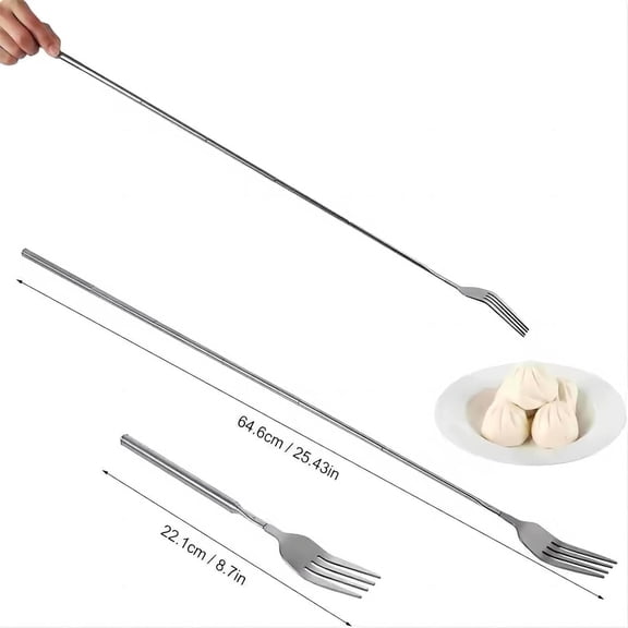 YNTVV-Stainless Steel Extendable Fork - Telescopic BBQ Fork, 25.4 inch (4 pcs) - Long Handle, Extends for Tableware Supplies