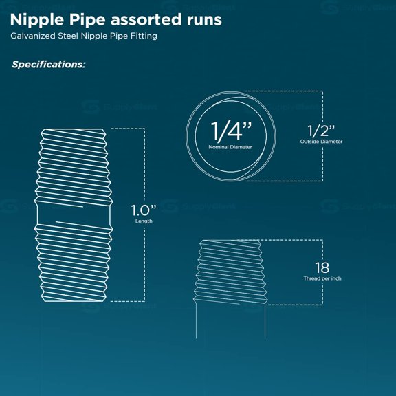 YNTVV-Supply Giant OQHM1400-10 Steel Nipple Pipe, 1/4'' x 1", Galvanized