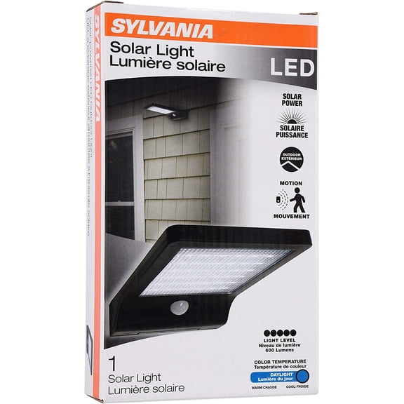 YNTVV-Sylvania Solar Flood Light Luminaire with Daylight Sensor, LED and Battery Included, 5000K, Daylight, Black Finish - 1 Pack (65000)