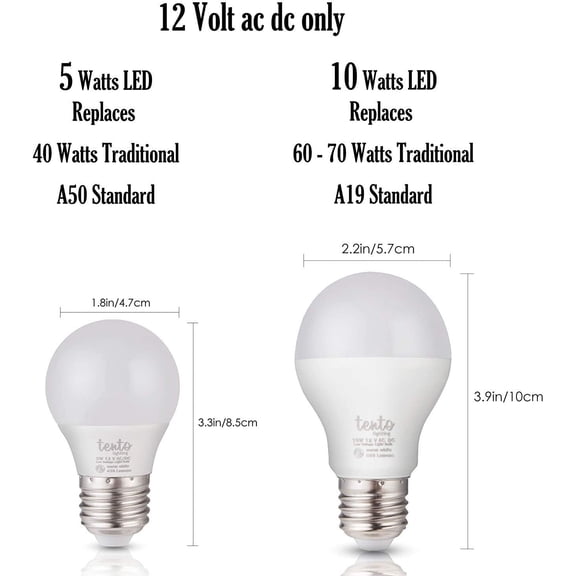 YNTVV-Tento Lighting 12VDC E26 Base 5W LED Light Bulbs RV Lighting Off-Grid Low Voltage Cabin Lights - Daylight White (6 Pack)