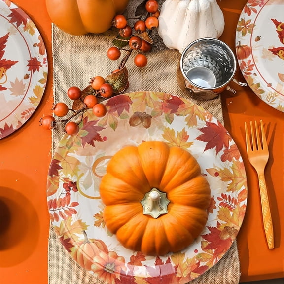 YNTVV-Thanksgiving Paper Plates, Thanksgiving Paper Plates and Napkins Party Supplies, Disposable Tableware Sets, Serve for 24 Guests, 96 PCS