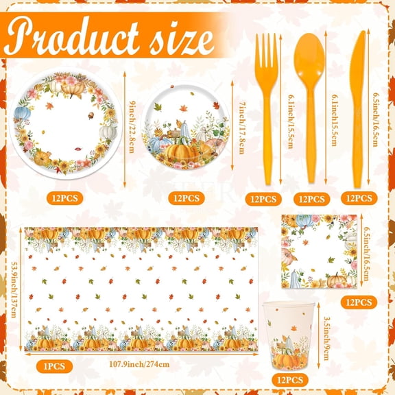 YNTVV-Thanksgiving Party Tableware Set, Thanksgiving Dinnerware Set, Thanks Giving Paper Plates, Cup, Napkins, Knife, Fork, Straw, Plastic Tablecloth, Give Thanks Dinnerware for 12 Guests