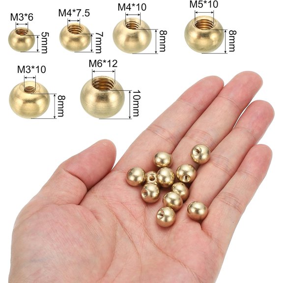 YNTVV-Thread Cap Nuts Knob, 48pcs Brass Ball Lamp Decoration Screw Caps Nut Cover for Furniture Lighting DIY Project M3x6 M3x10 M4x10 M4x7.5 M5x10 M6x12